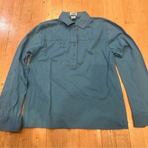 Leon Levin Appleseeds 1/2  Button Up Shirt Womens Size Small Blue Long Sleeve